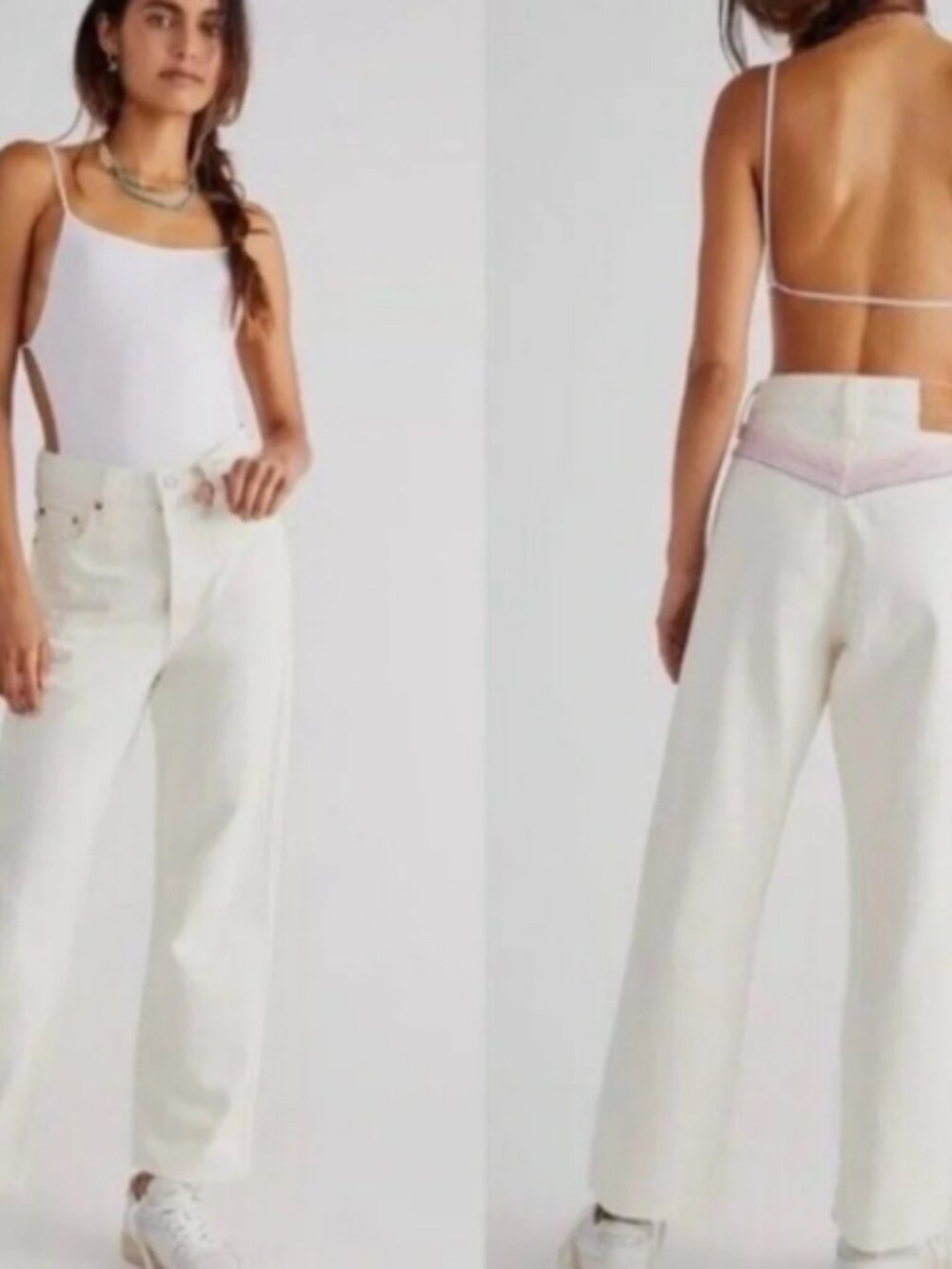 Levis Ribcage Straight Ankle Jeans in Chasing Rainbows Cream Sz 27 - Picture 10 of 10